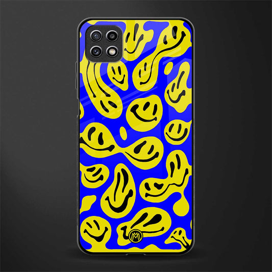 acid smiles yellow blue back phone cover | glass case for samsung galaxy f42