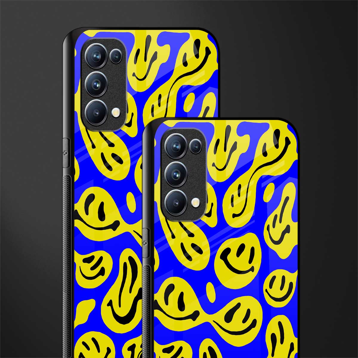 acid smiles yellow blue back phone cover | glass case for oppo reno 5