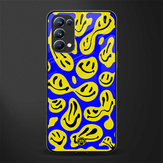acid smiles yellow blue back phone cover | glass case for oppo reno 5