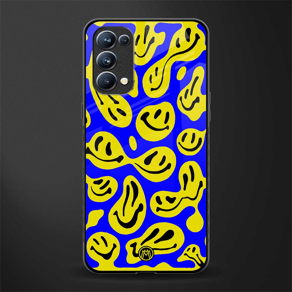 acid smiles yellow blue back phone cover | glass case for oppo reno 5