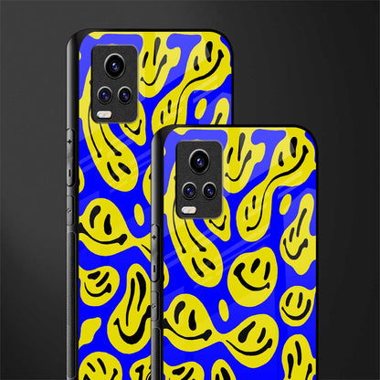 acid smiles yellow blue back phone cover | glass case for vivo v21e 4g