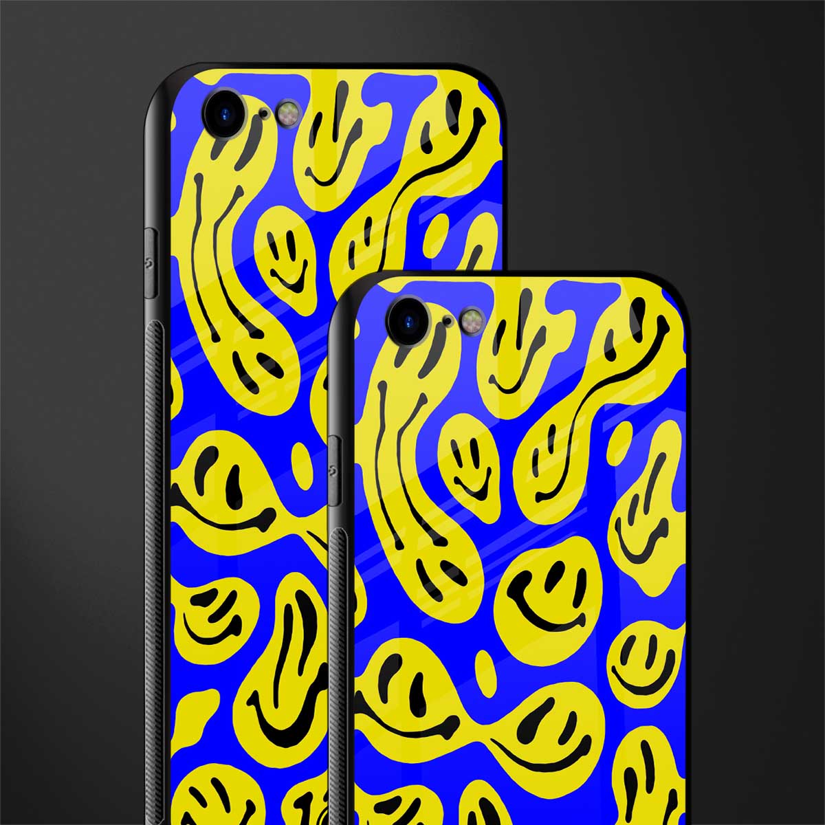 acid smiles yellow blue glass case for iphone se 2020 image-2