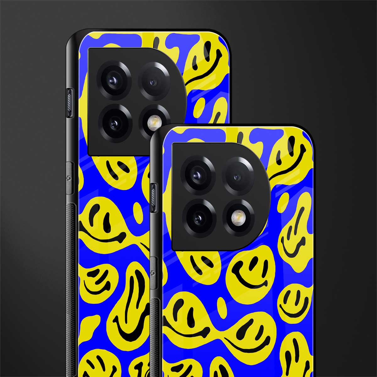acid smiles yellow blue back phone cover | glass case for oneplus 11