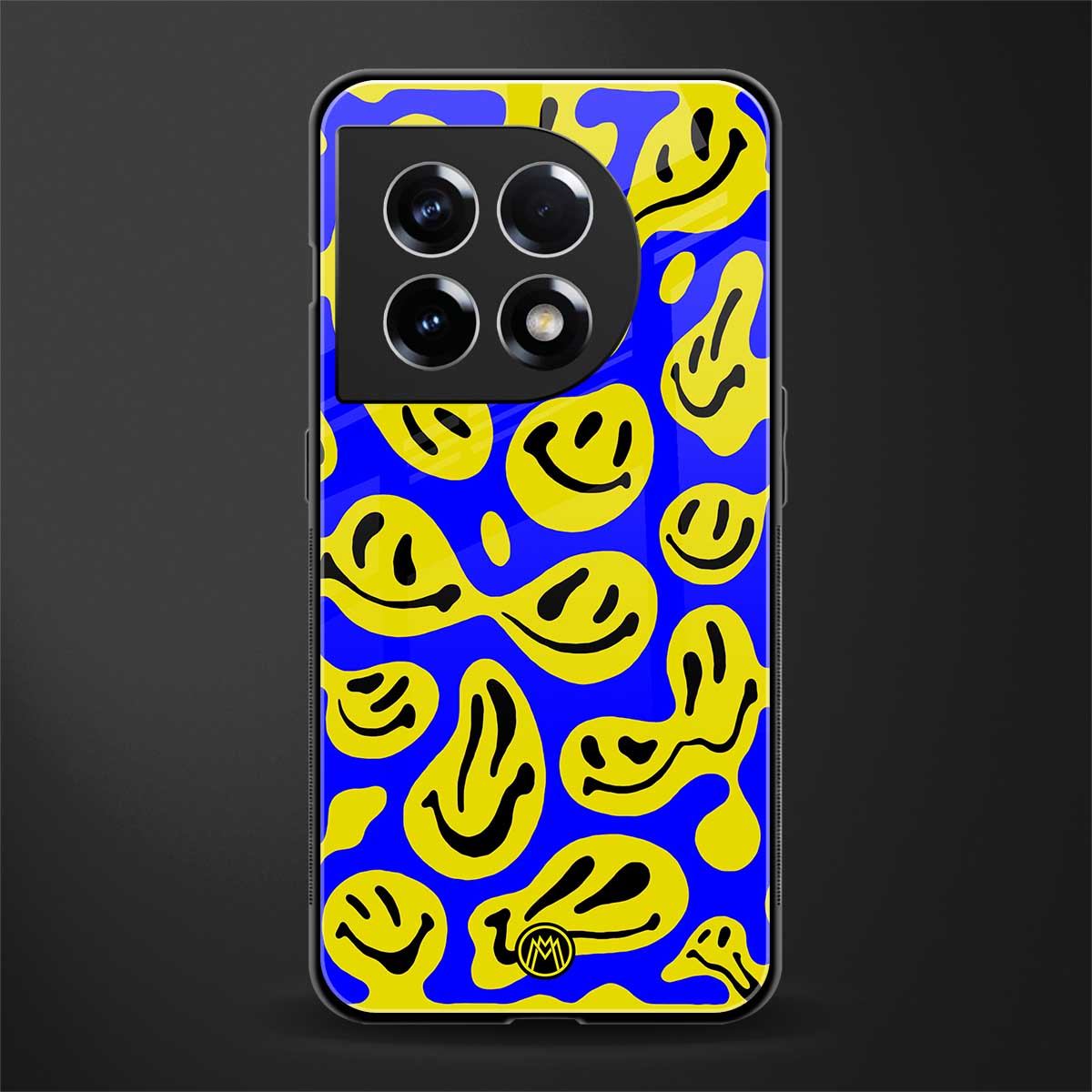 acid smiles yellow blue back phone cover | glass case for oneplus 11