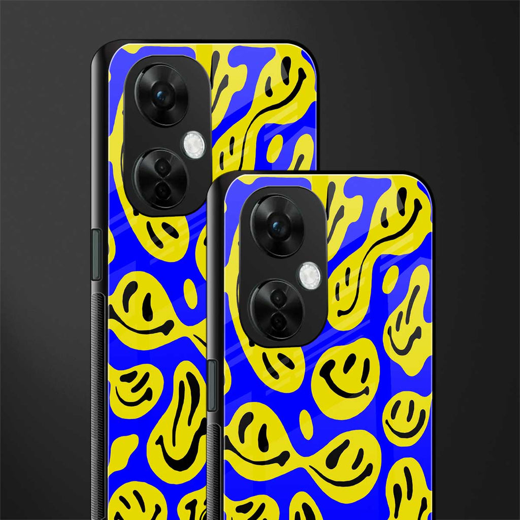 acid smiles yellow blue back phone cover | glass case for oneplus nord ce 3 lite