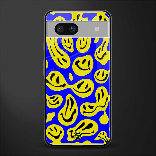 acid smiles yellow blue back phone cover | glass case for Google Pixel 7A