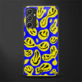 acid smiles yellow blue back phone cover | glass case for samsung galaxy a54 5g