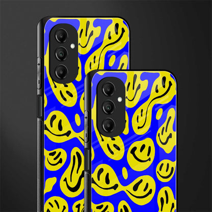 acid smiles yellow blue back phone cover | glass case for samsung galaxy a14 5g