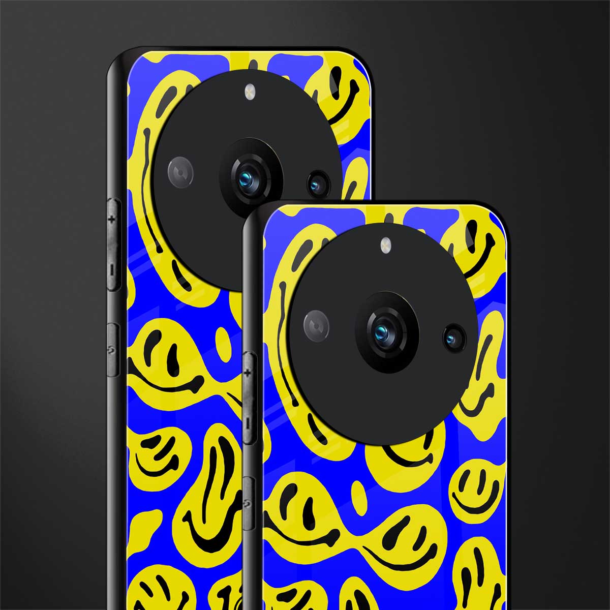 acid smiles yellow blue back phone cover | glass case for realme 11 pro 5g