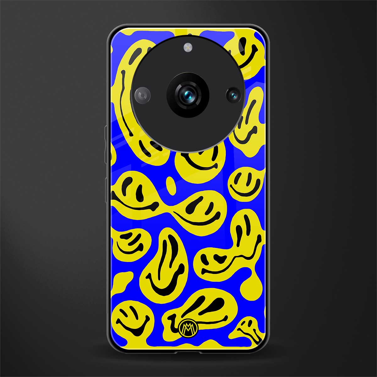 acid smiles yellow blue back phone cover | glass case for realme 11 pro 5g