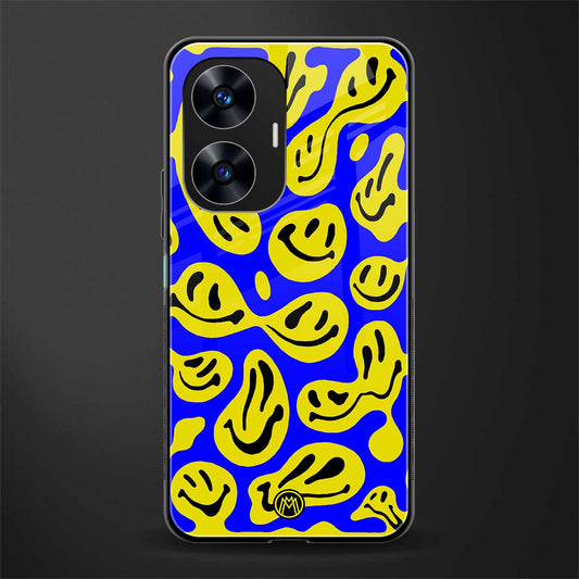 acid smiles yellow blue back phone cover | glass case for realme c55