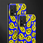 acid smiles yellow blue back phone cover | glass case for oppo a74 4g