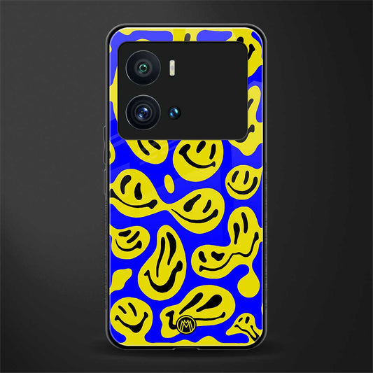 acid smiles yellow blue back phone cover | glass case for iQOO 9 Pro