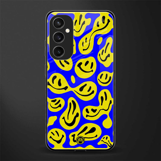 acid smiles yellow blue back phone cover | glass case for samsung galaxy s23 fe 5g