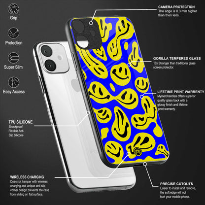 acid smiles yellow blue back phone cover | glass case for vivo v27 pro 5g