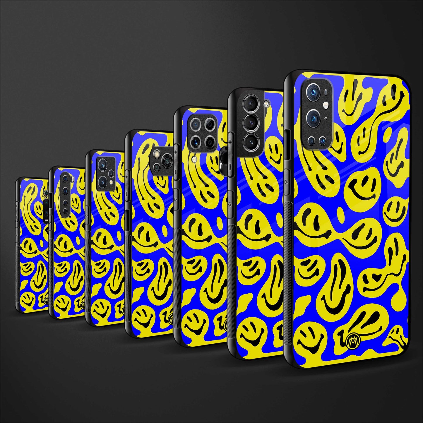 acid smiles yellow blue back phone cover | glass case for realme c55