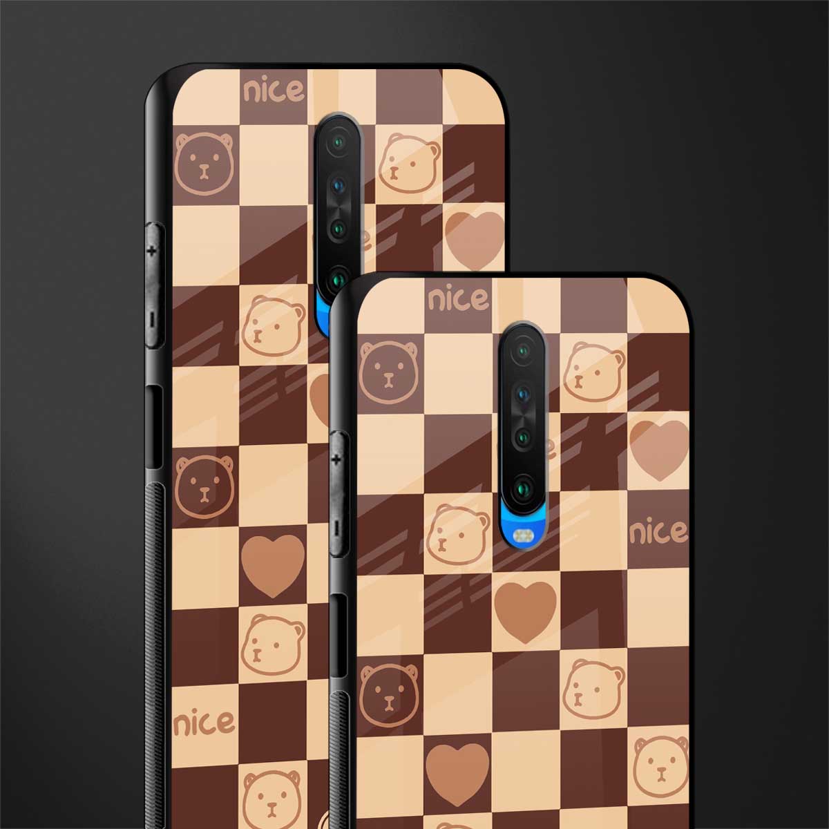 aesthetic bear pattern brown edition glass case for poco x2 image-2