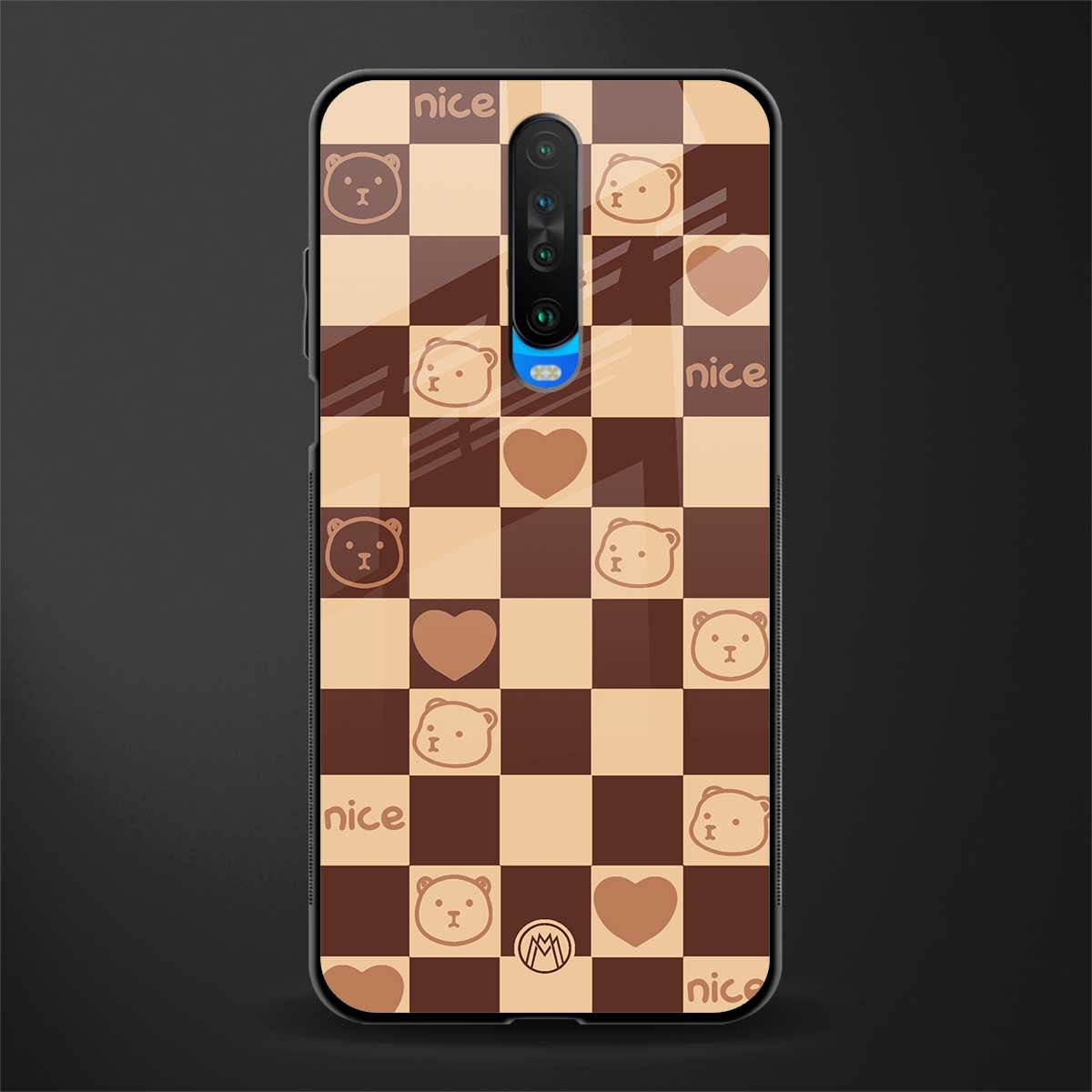 aesthetic bear pattern brown edition glass case for poco x2 image