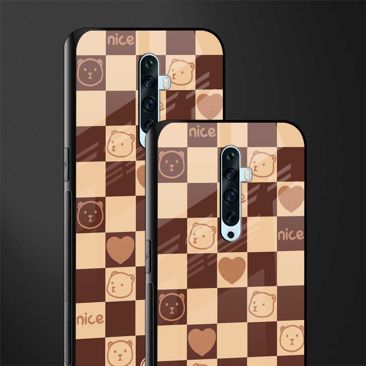 aesthetic bear pattern brown edition glass case for oppo reno 2f image-2