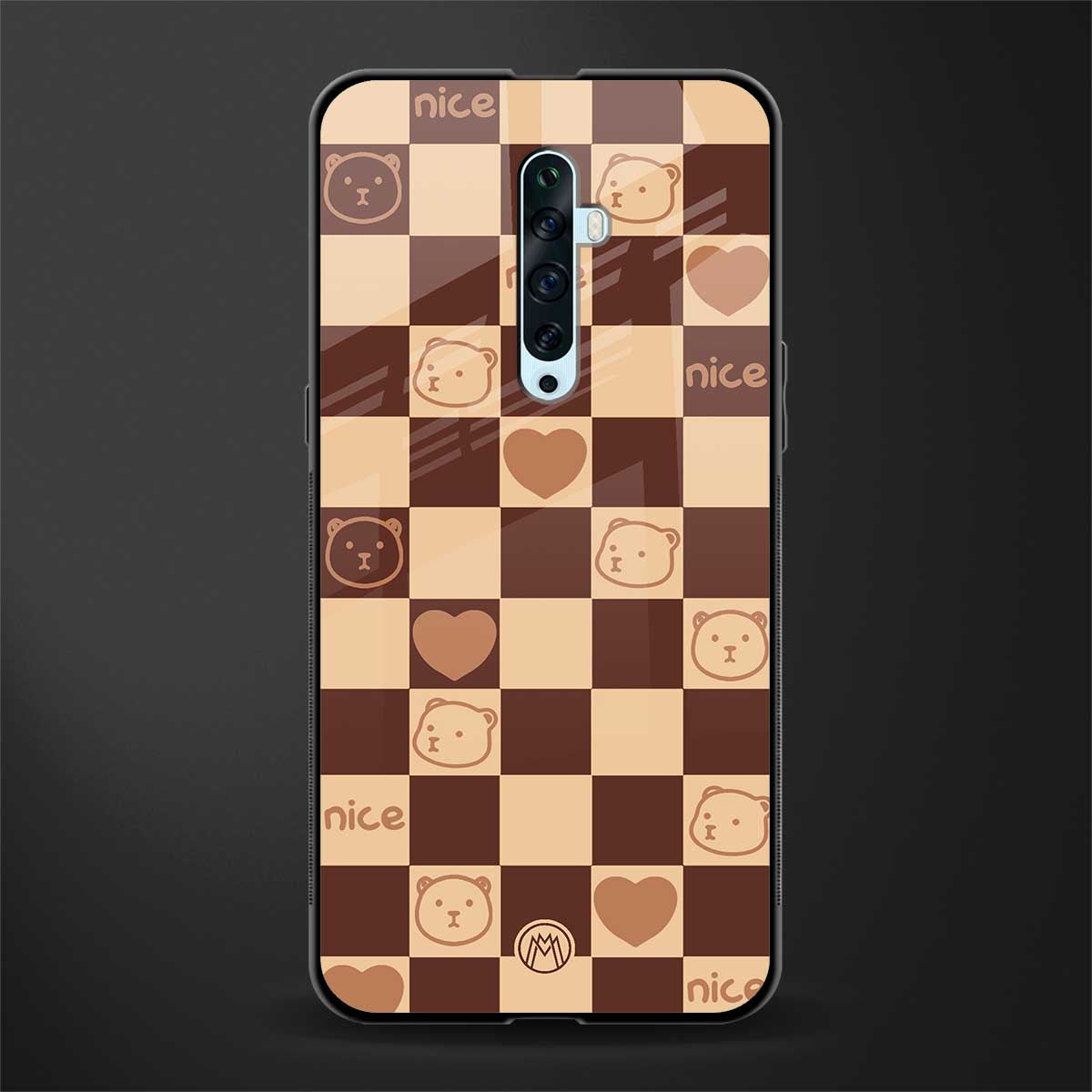 aesthetic bear pattern brown edition glass case for oppo reno 2f image