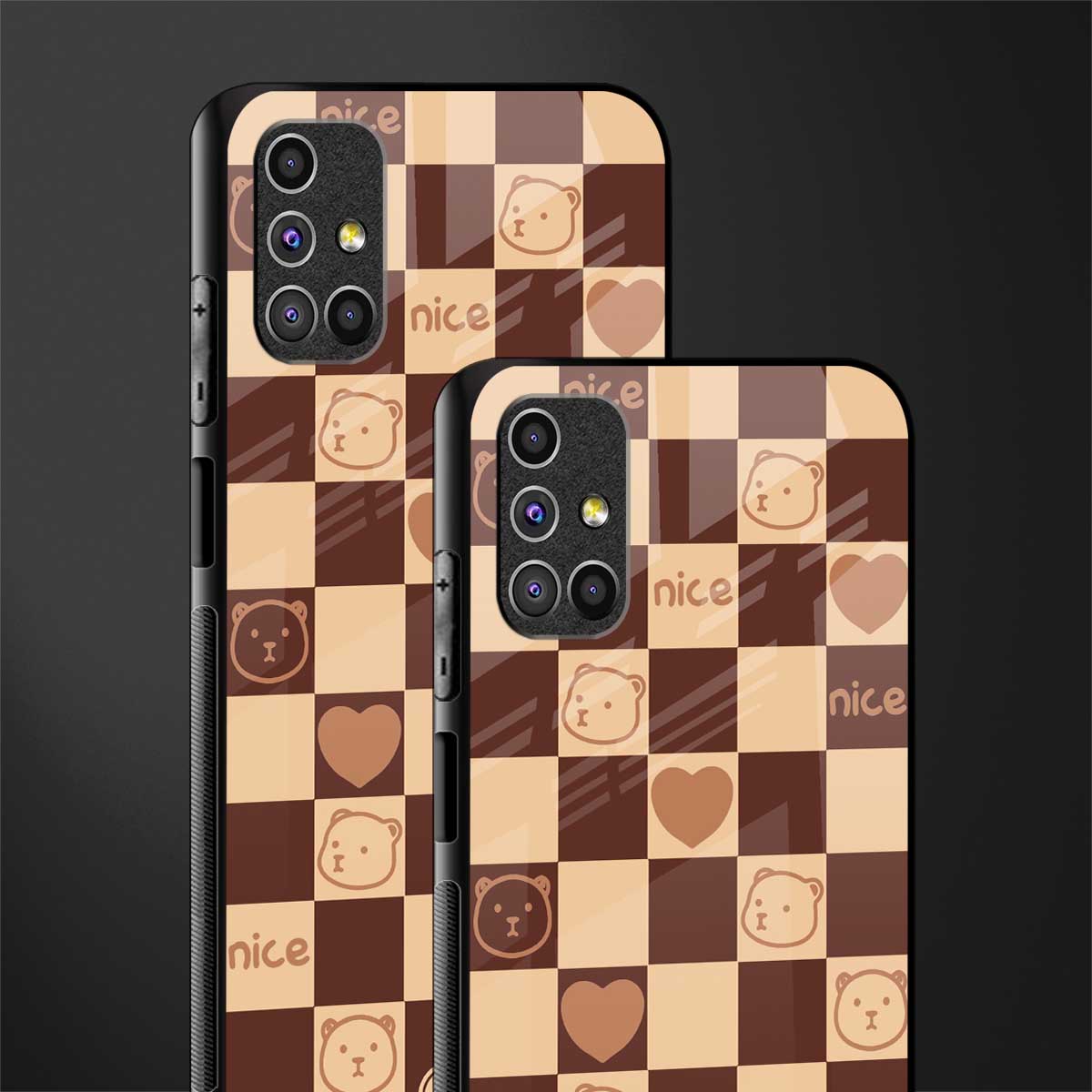 aesthetic bear pattern brown edition glass case for samsung galaxy m51 image-2