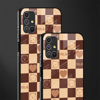 aesthetic bear pattern brown edition glass case for samsung galaxy m51 image-2