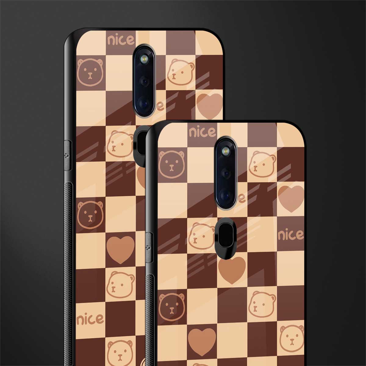 aesthetic bear pattern brown edition glass case for oppo f11 pro image-2