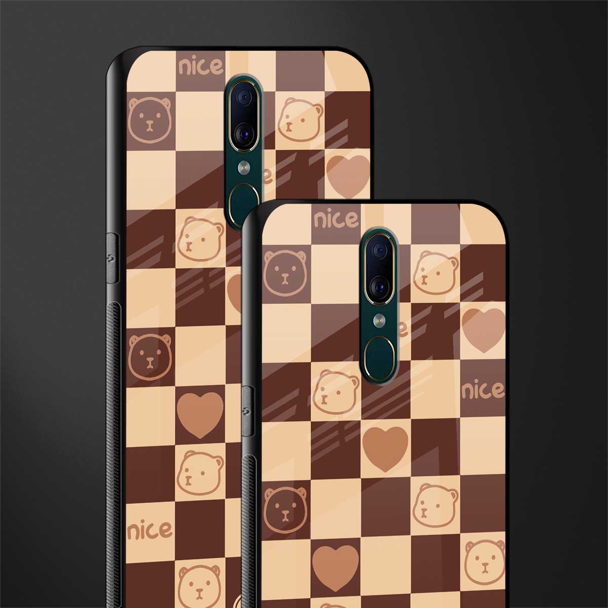 aesthetic bear pattern brown edition glass case for oppo a9 image-2