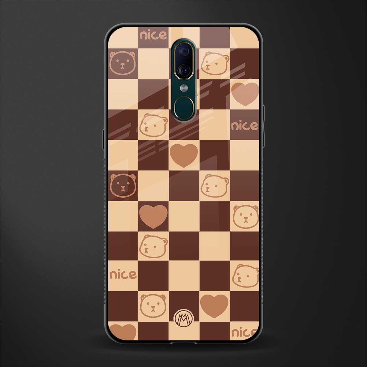 aesthetic bear pattern brown edition glass case for oppo f11 image