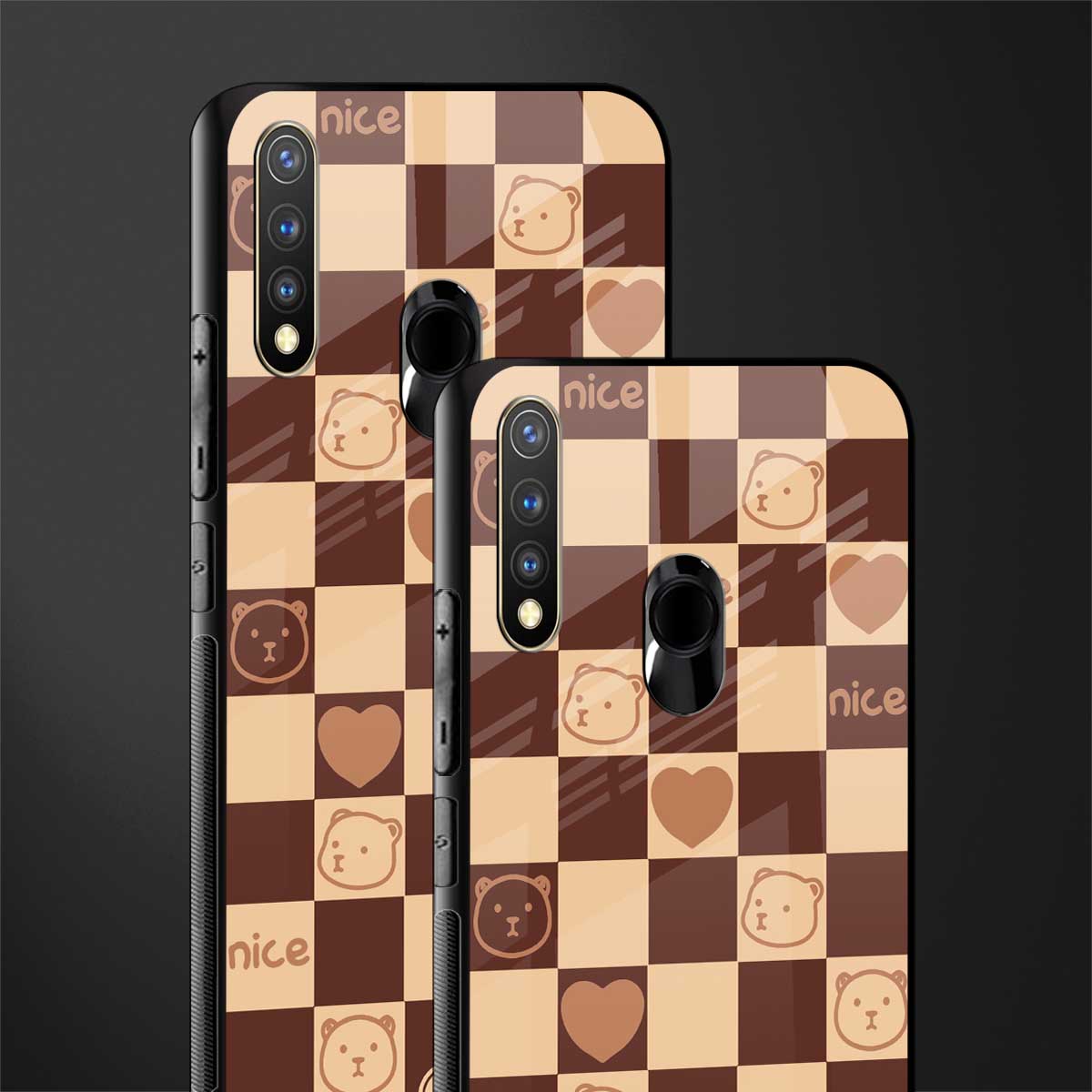 aesthetic bear pattern brown edition glass case for vivo u20 image-2