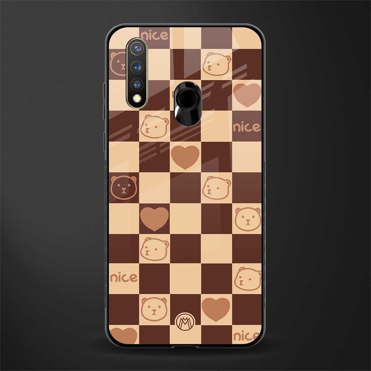 aesthetic bear pattern brown edition glass case for vivo u20 image