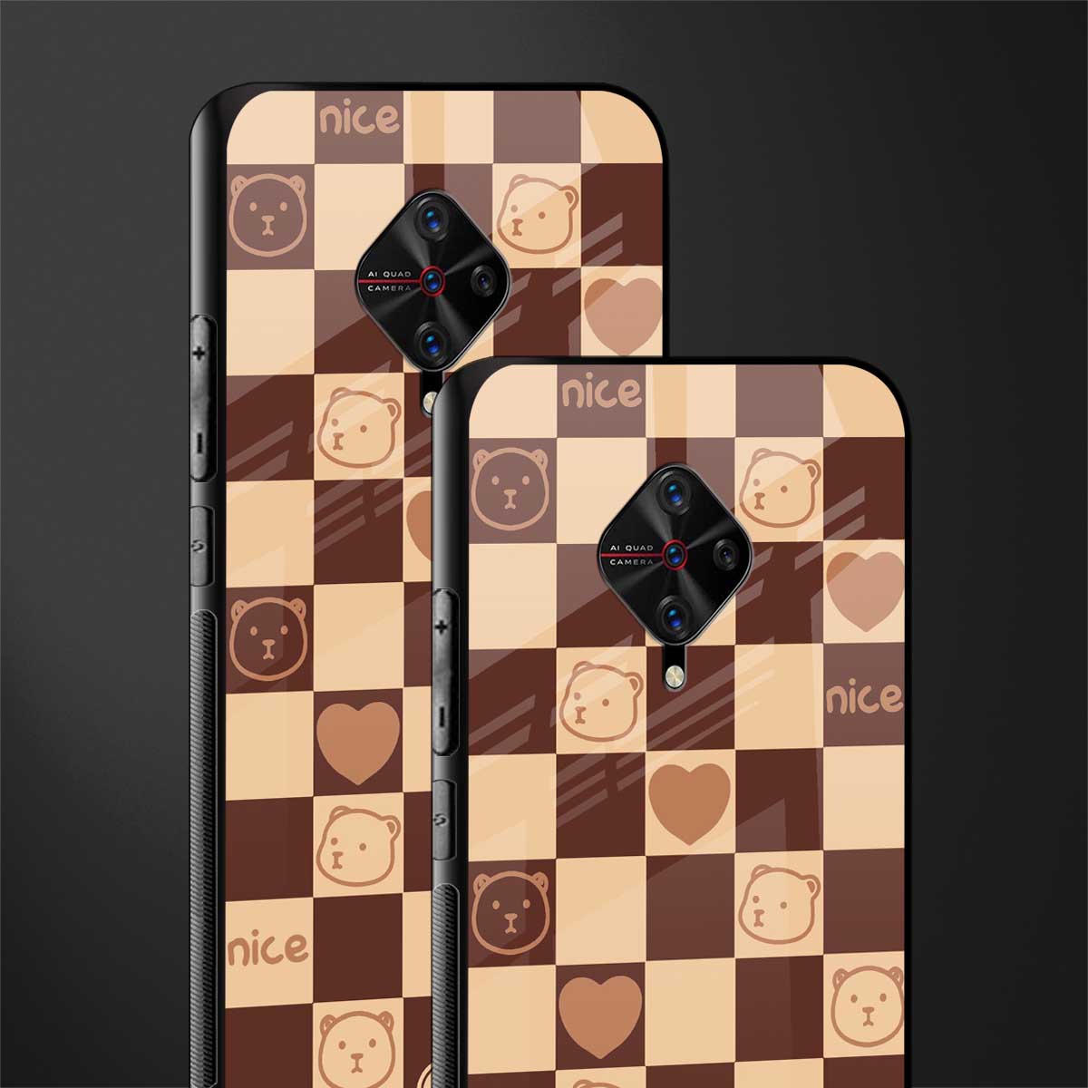 aesthetic bear pattern brown edition glass case for vivo s1 pro image-2