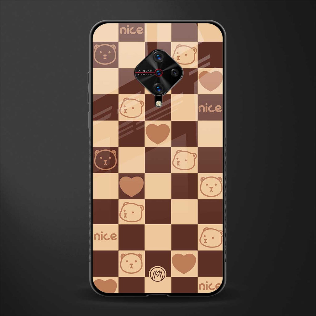 aesthetic bear pattern brown edition glass case for vivo s1 pro image