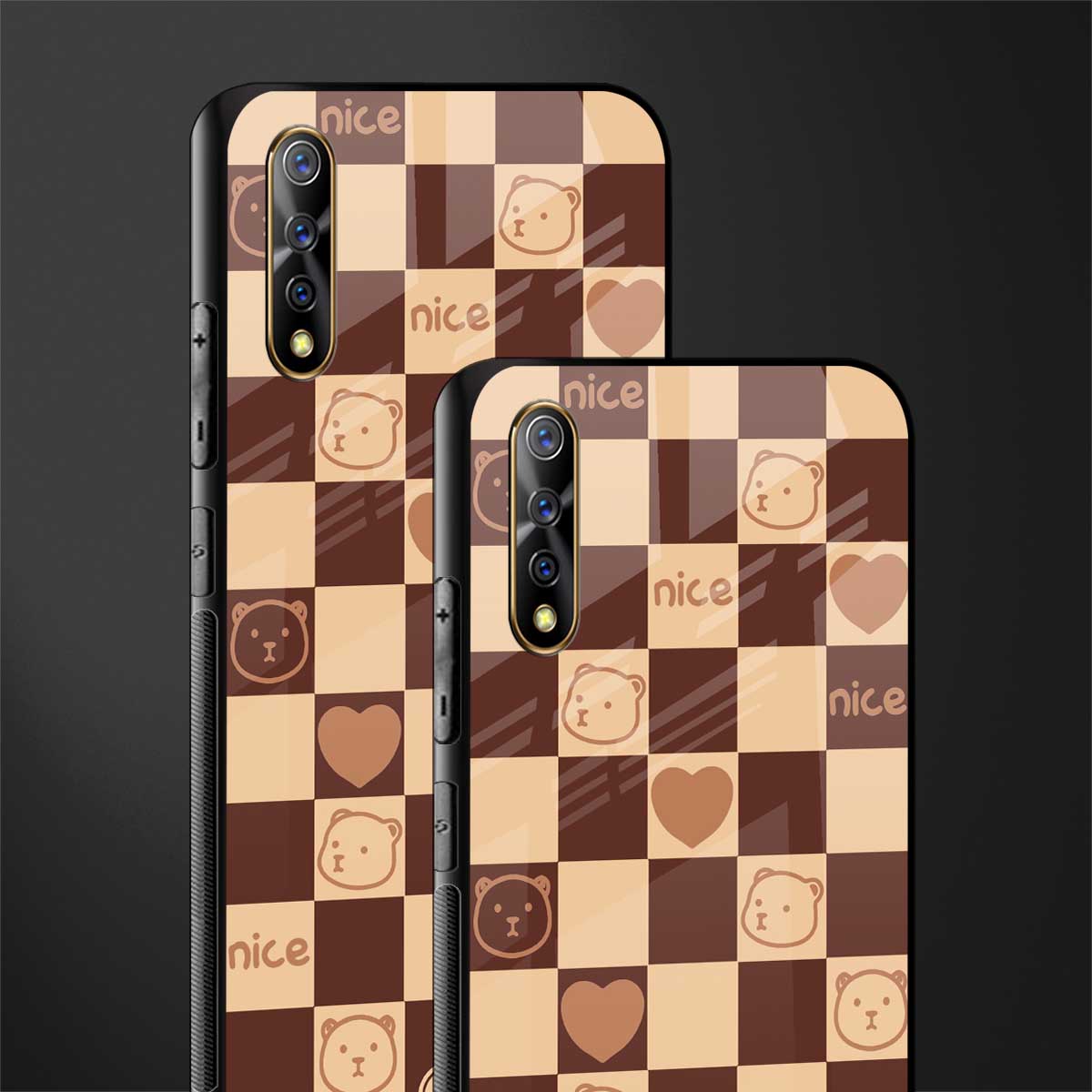 aesthetic bear pattern brown edition glass case for vivo z1x image-2