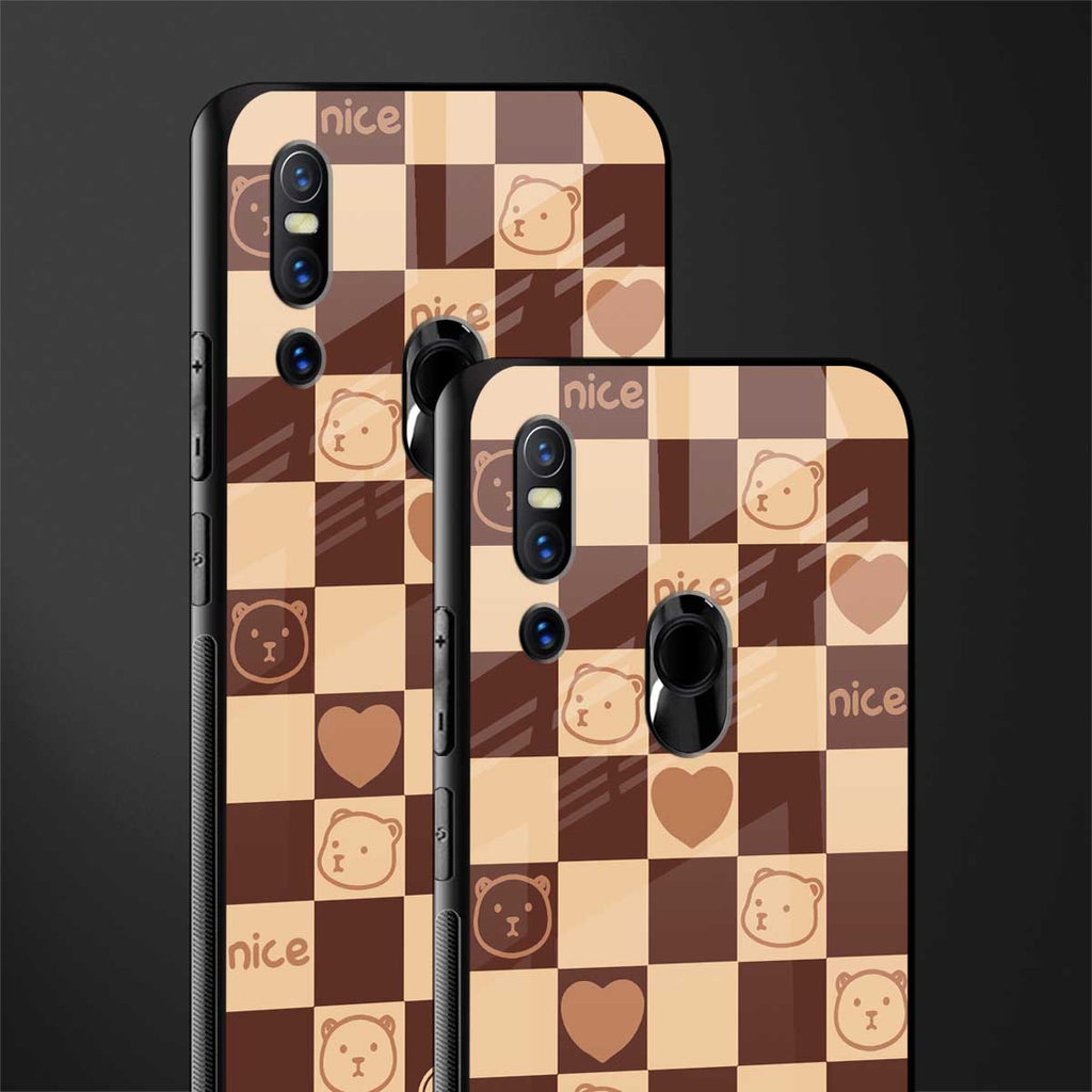 aesthetic bear pattern brown edition glass case for vivo v15 image-2