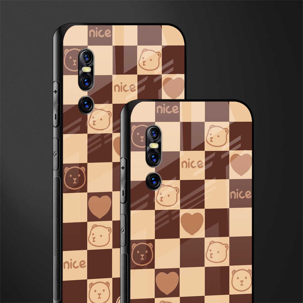 aesthetic bear pattern brown edition glass case for vivo v15 pro image-2