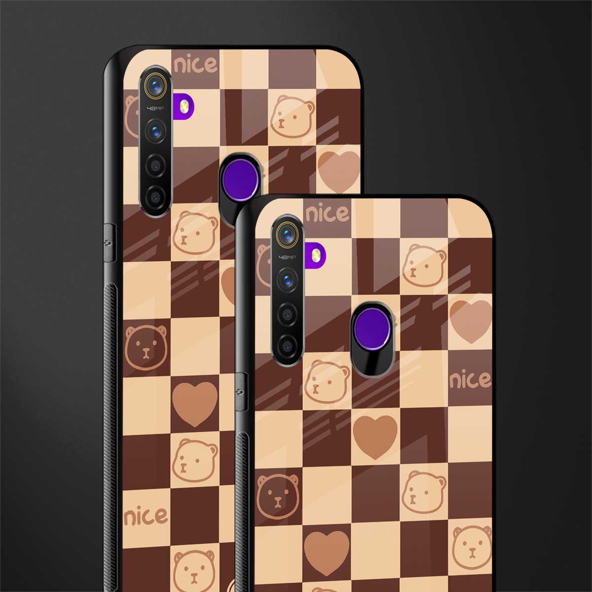 aesthetic bear pattern brown edition glass case for realme 5 image-2