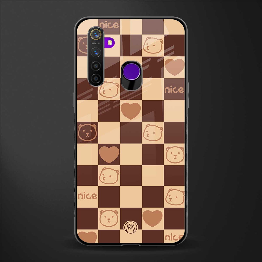 aesthetic bear pattern brown edition glass case for realme 5 image
