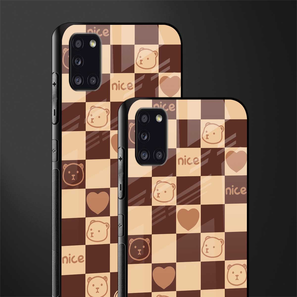 aesthetic bear pattern brown edition glass case for samsung galaxy a31 image-2