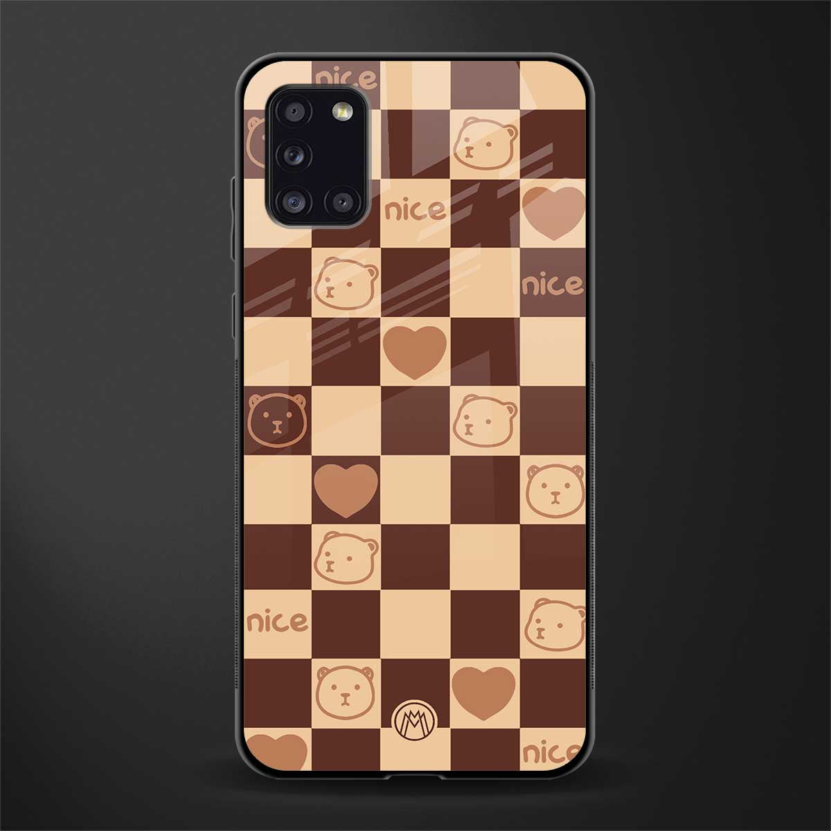 aesthetic bear pattern brown edition glass case for samsung galaxy a31 image