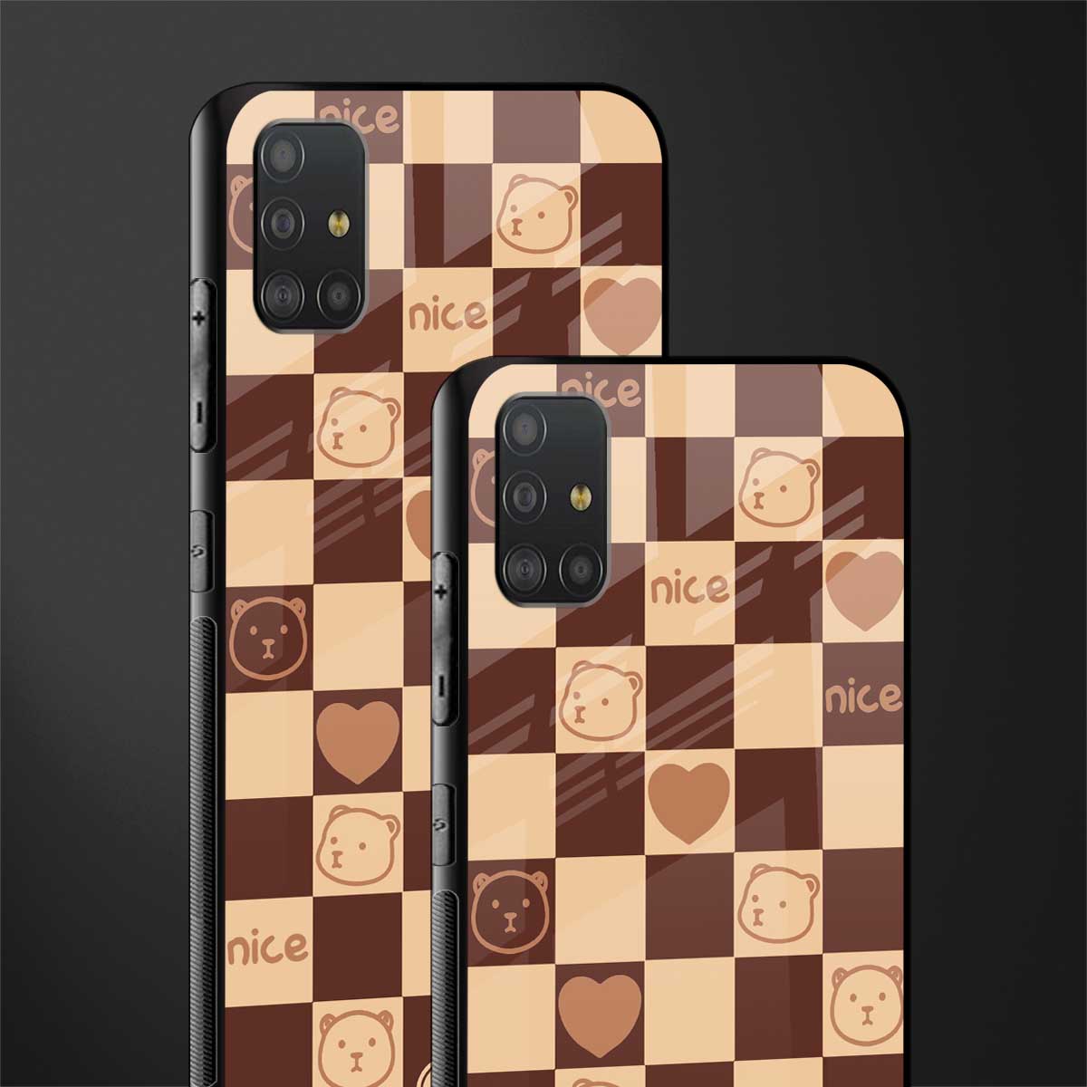 aesthetic bear pattern brown edition glass case for samsung galaxy a51 image-2