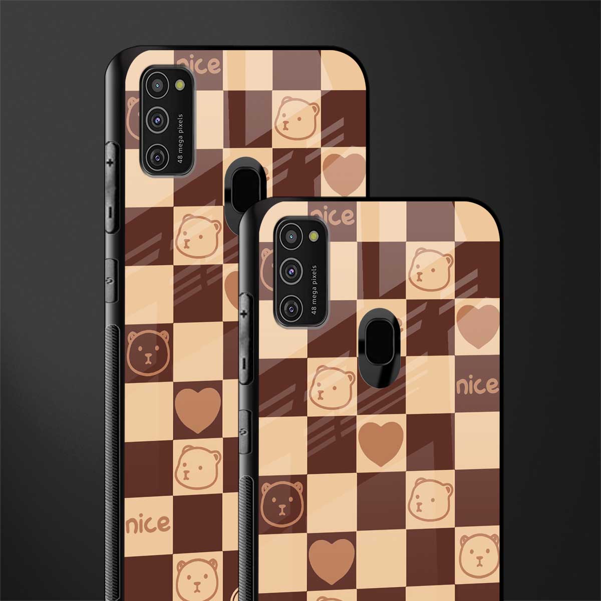 aesthetic bear pattern brown edition glass case for samsung galaxy m21 image-2