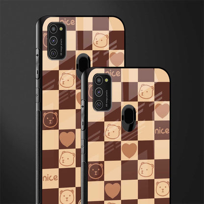 aesthetic bear pattern brown edition glass case for samsung galaxy m21 image-2