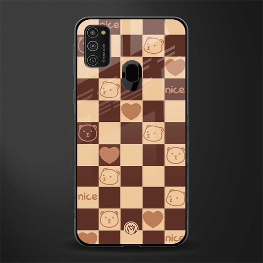 aesthetic bear pattern brown edition glass case for samsung galaxy m30s image