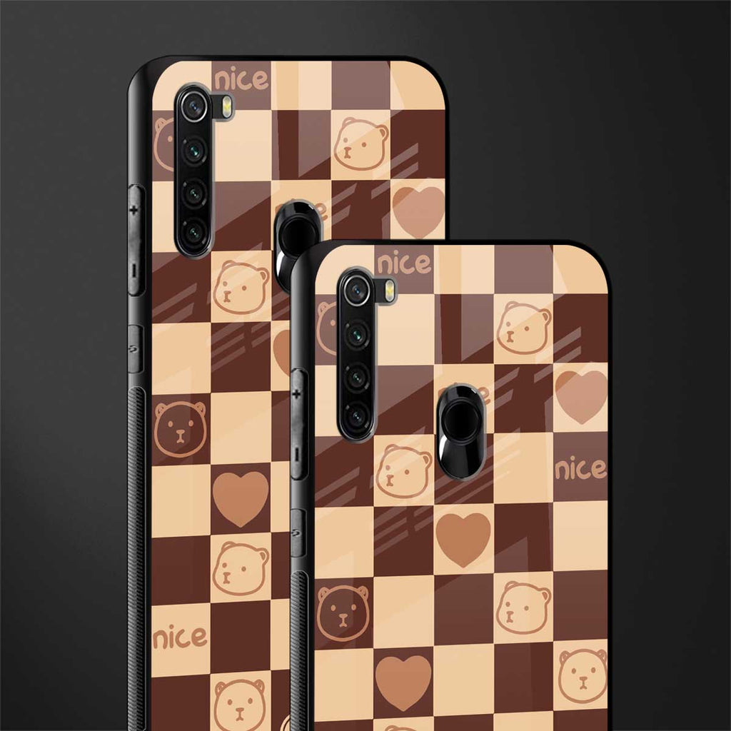 aesthetic bear pattern brown edition glass case for redmi note 8 image-2