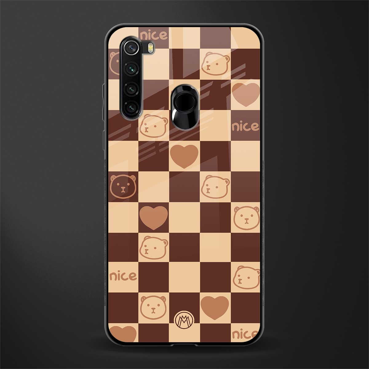 aesthetic bear pattern brown edition glass case for redmi note 8 image