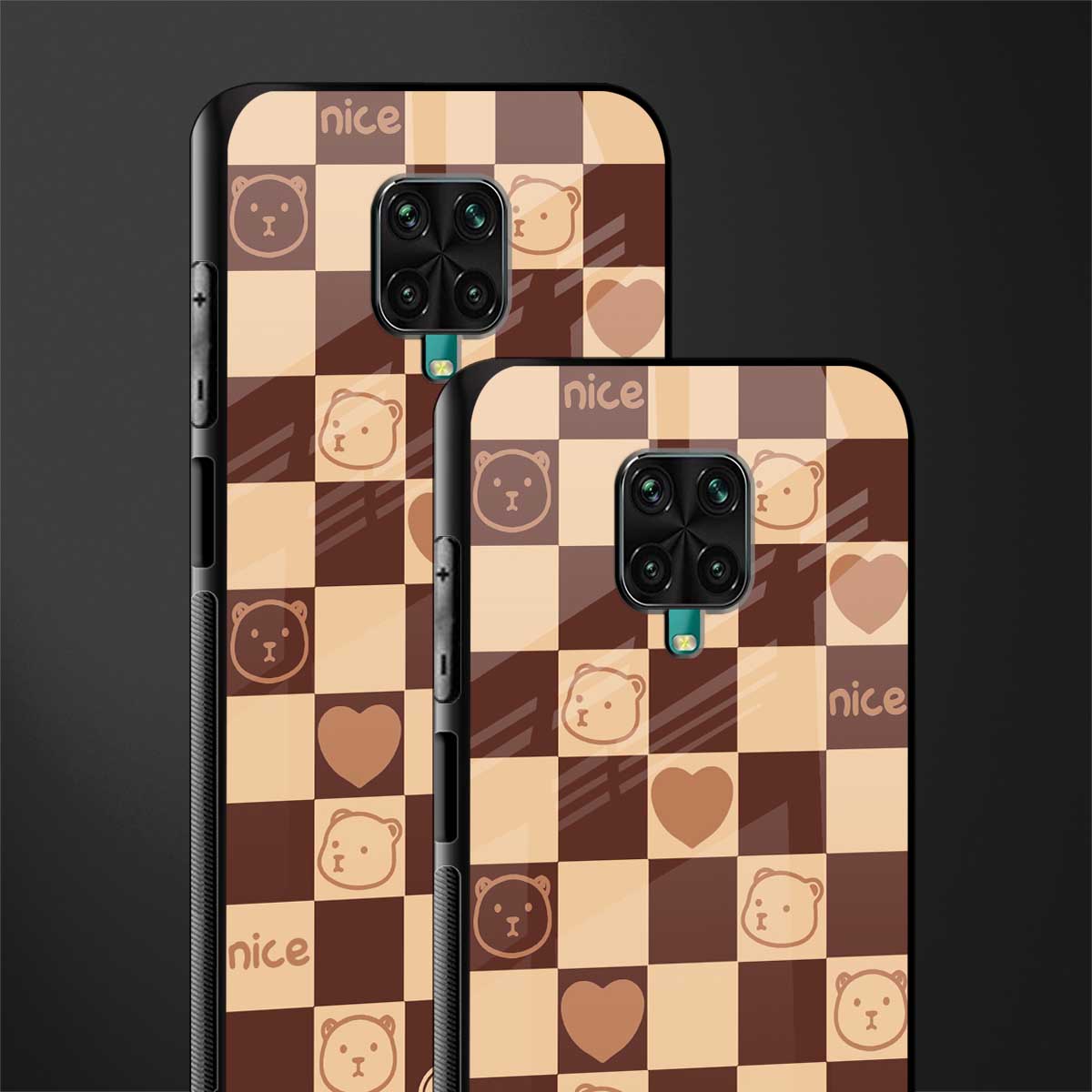 aesthetic bear pattern brown edition glass case for redmi note 9 pro image-2
