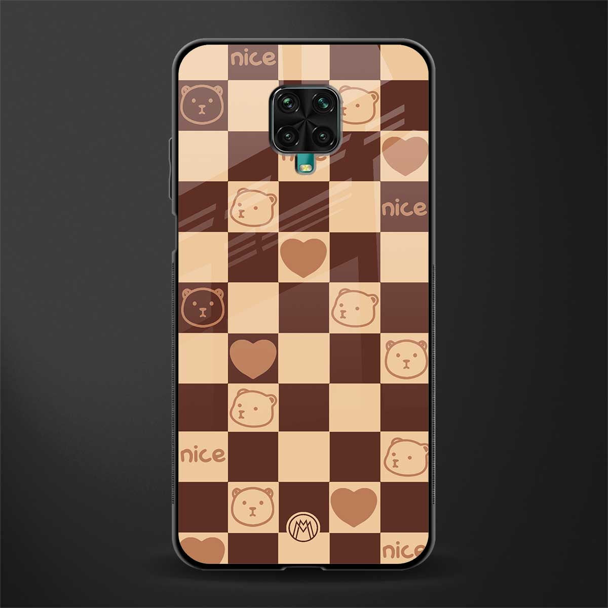 aesthetic bear pattern brown edition glass case for redmi note 9 pro max image
