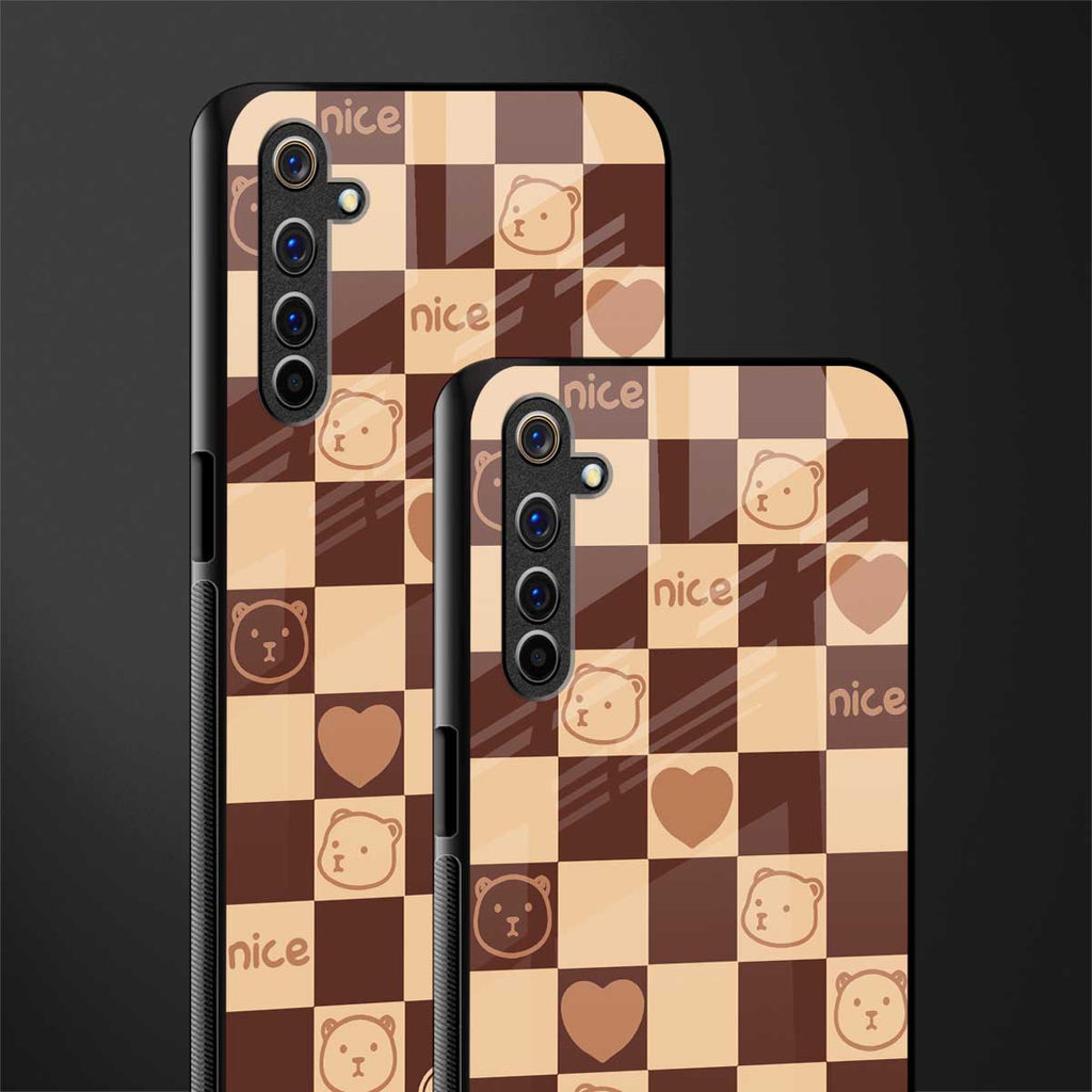 aesthetic bear pattern brown edition glass case for realme 6 image-2