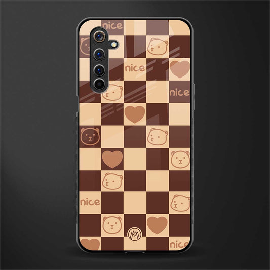 aesthetic bear pattern brown edition glass case for realme 6i image